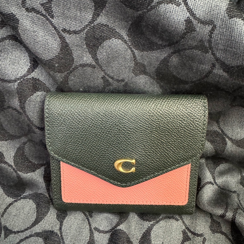 Coach hunter green and Pink Women's Wallet with gold hardware